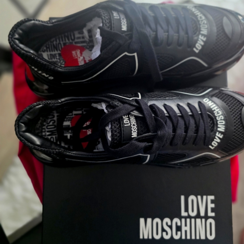 Love Moschino Black and Red Panel Sneakers